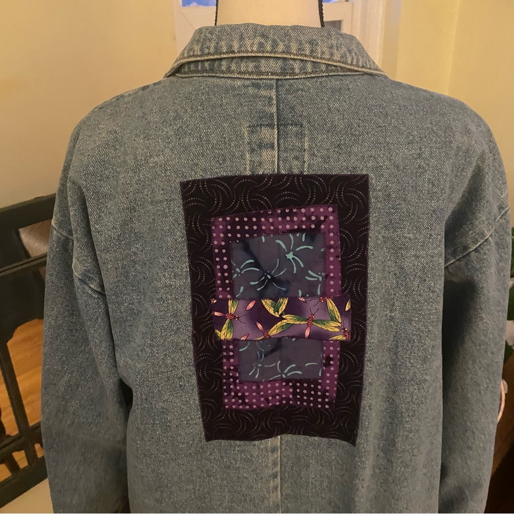 Vintage 90s Arrietty Patchwork Denim Medium Wash Blazer Jacket Womens Sz: Large - Picture 4 of 12